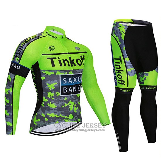 2020 Cycling Jersey Tinkoff Saxo Bank Green Camouflage Long Sleeve And Bib Tight